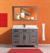 60 in. Single Sink Bathroom Vanity Set in Gray ,Carrara Marble Stone Top - Decohub Home