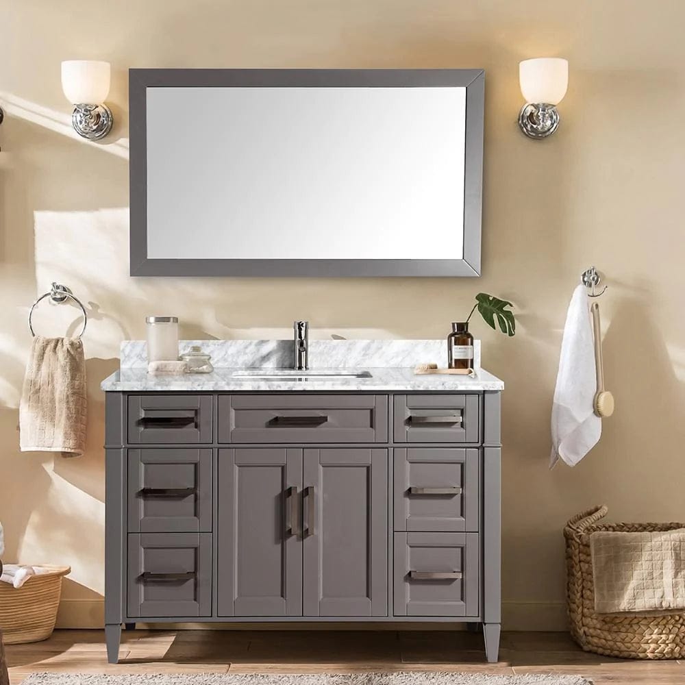 60 in. Single Sink Bathroom Vanity Set in Gray ,Carrara Marble Stone Top