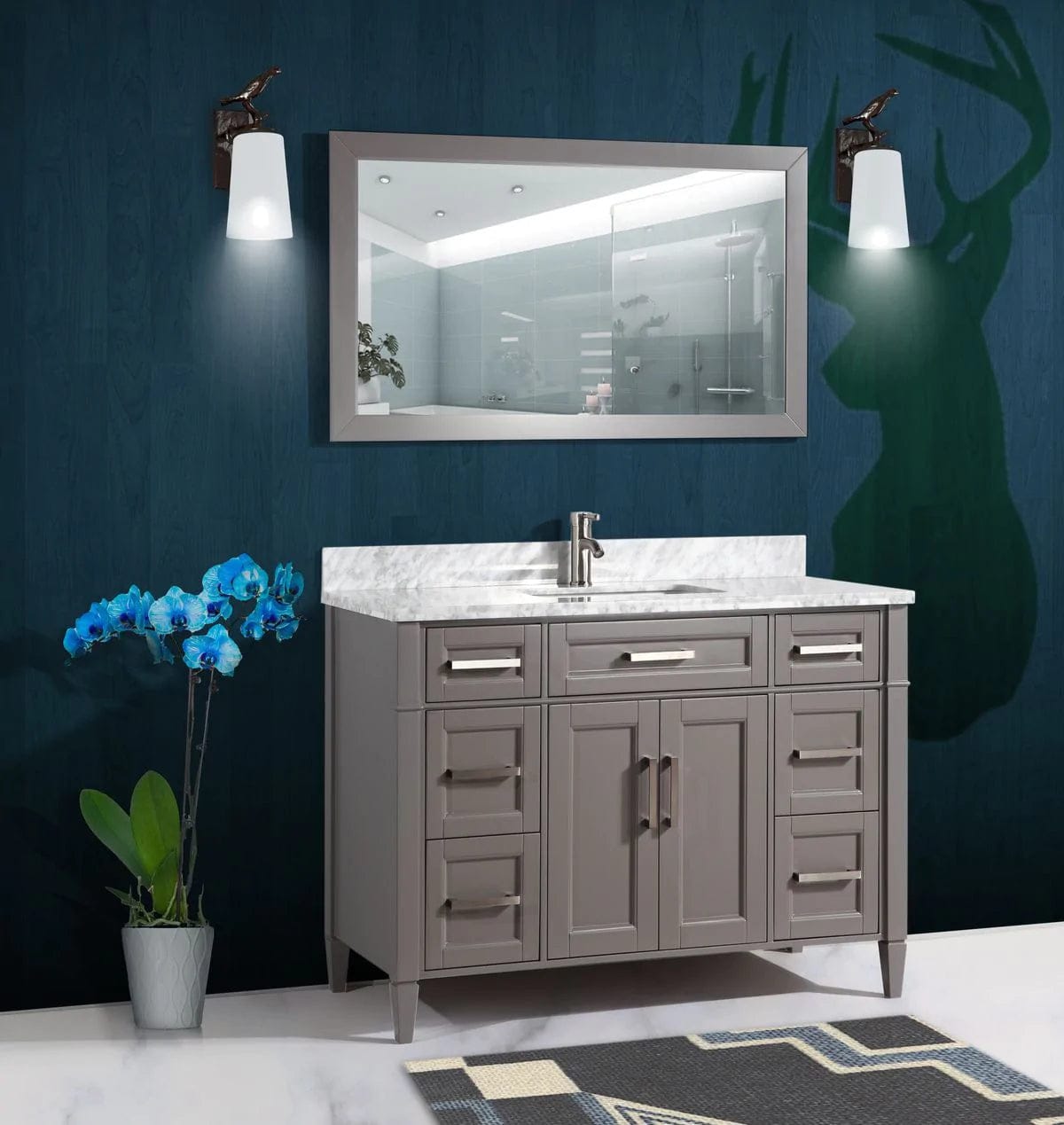 60 in. Single Sink Bathroom Vanity Set in Gray ,Carrara Marble Stone Top - Decohub Home