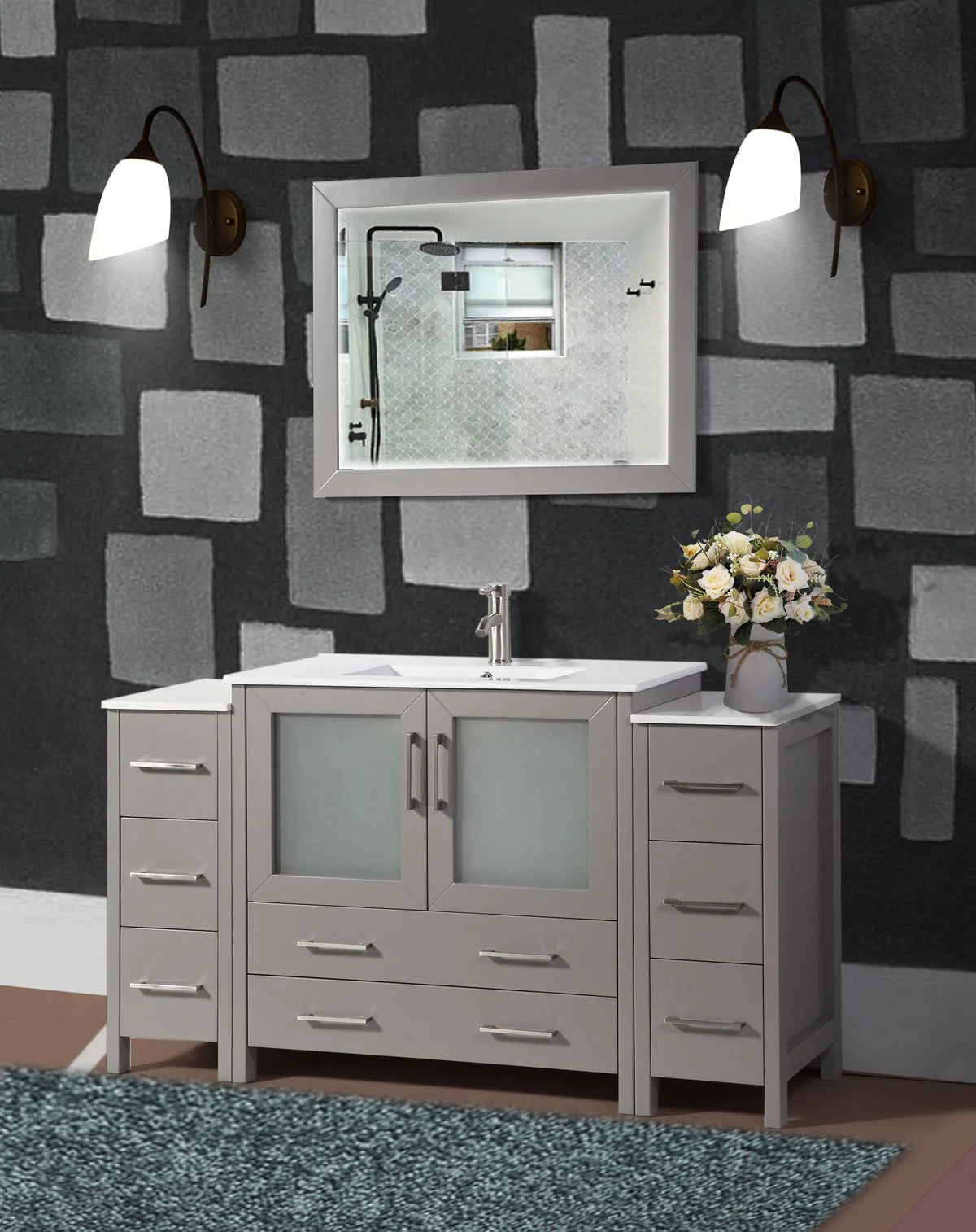 60 in. Single Sink Modern Bathroom Vanity Compact Set in Gray - Decohub Home