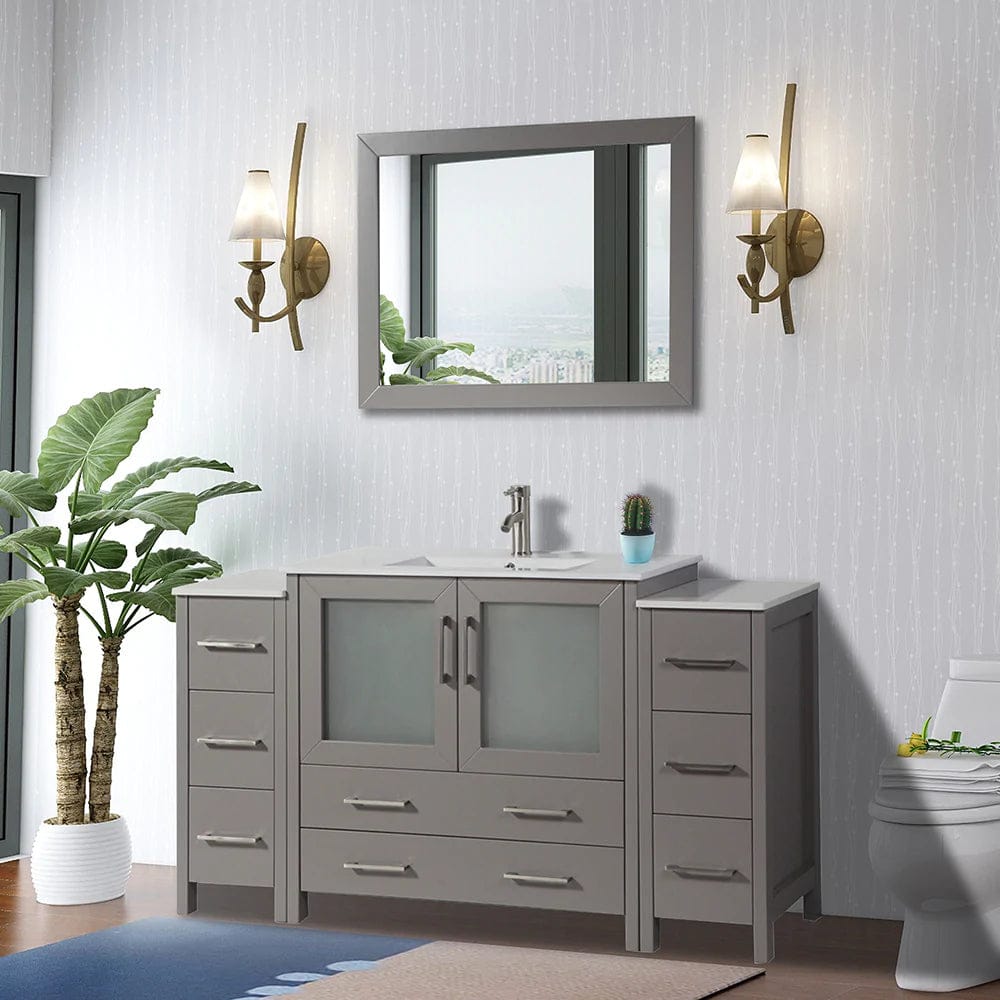 60 in. Single Sink Modern Bathroom Vanity Compact Set in Gray - Decohub Home