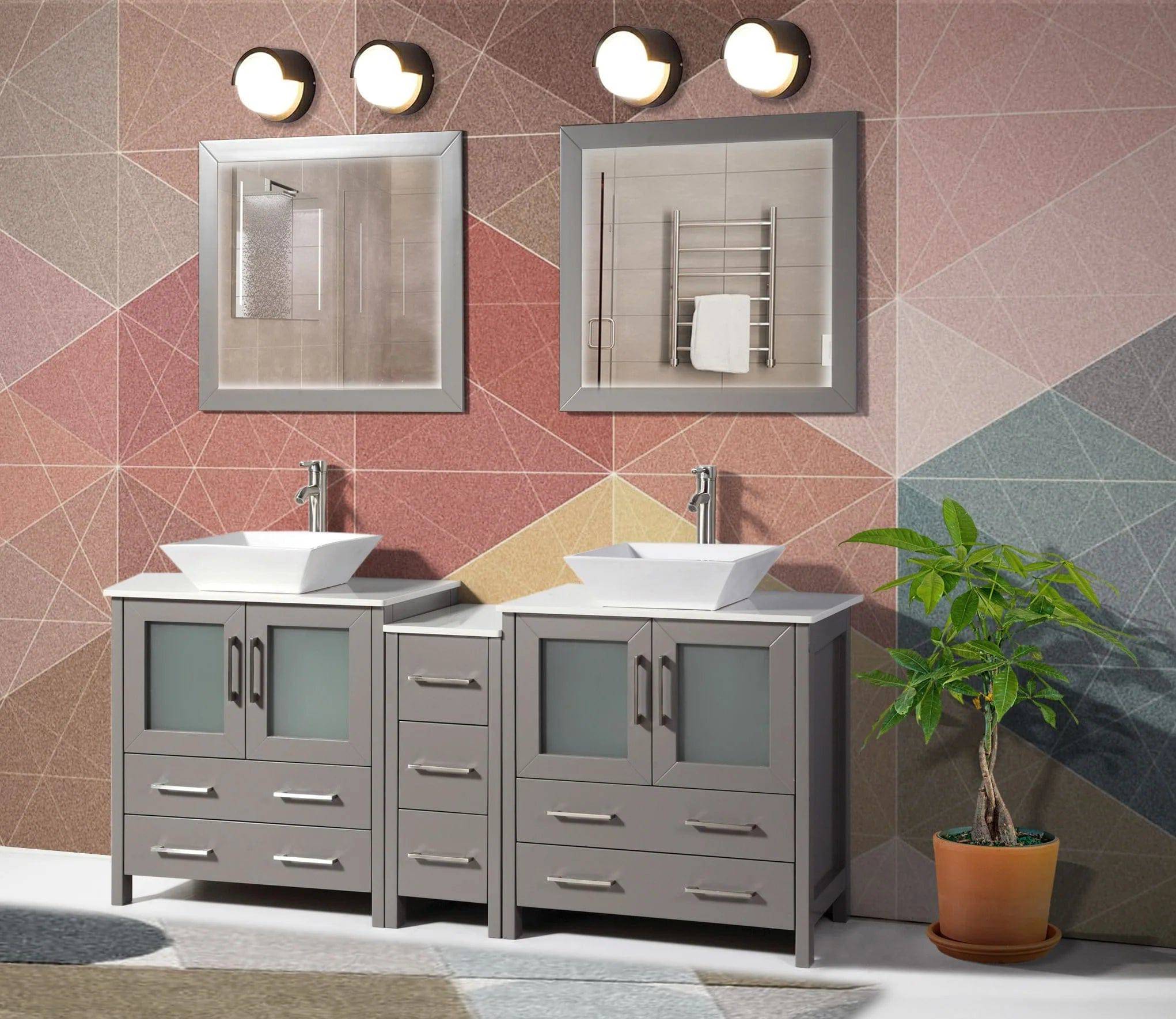 72 in. Double Sink Bathroom Vanity Combo Set in Gray - Decohub Home