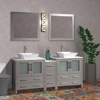 72 in. Double Sink Bathroom Vanity Combo Set in Gray