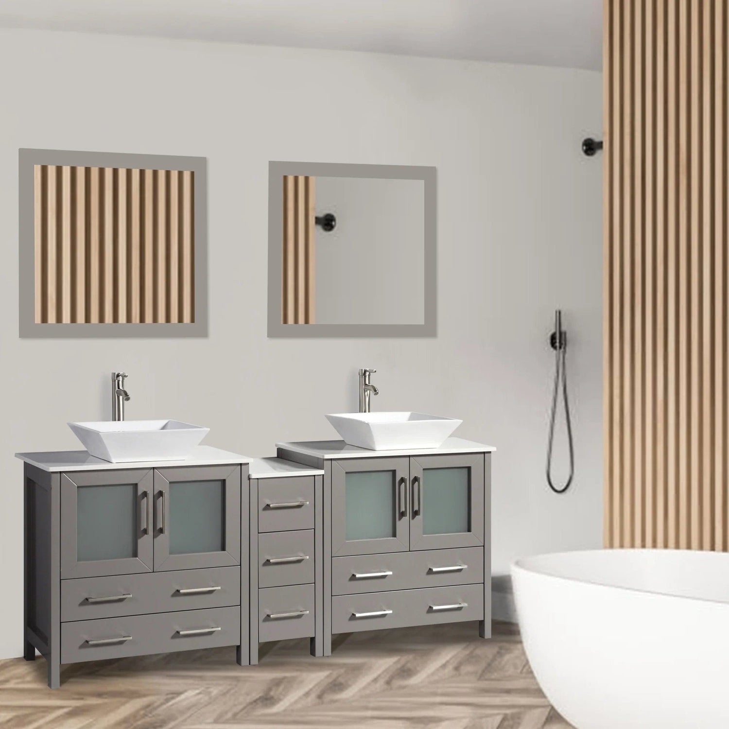 72 in. Double Sink Bathroom Vanity Combo Set in Gray