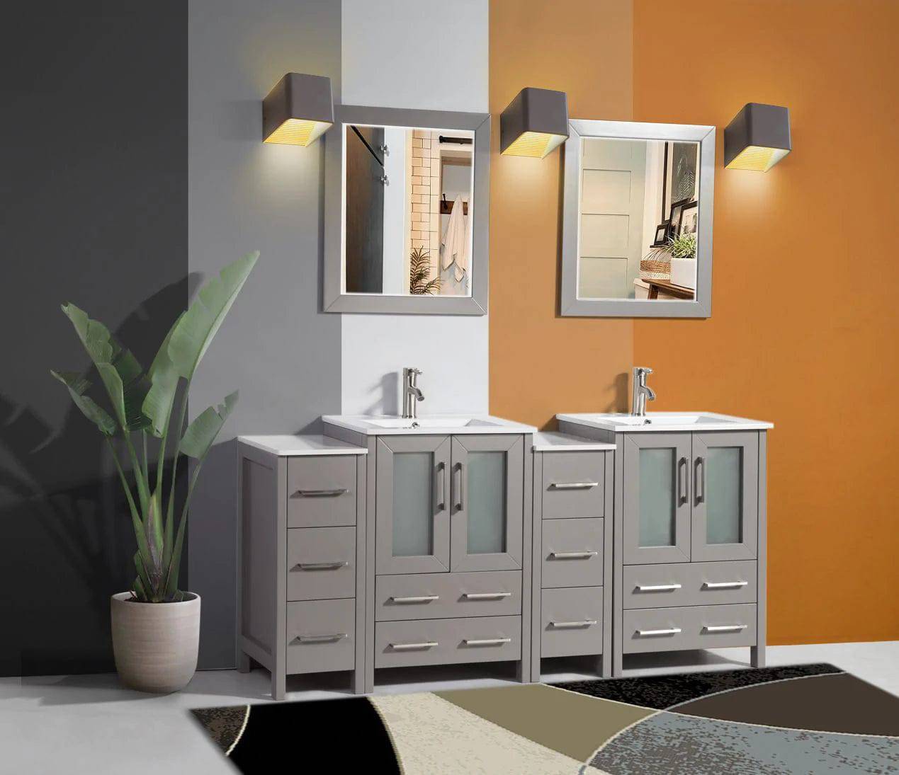 72 in. Double Sink Modern Bathroom Vanity Combo Set in Gray - Decohub Home