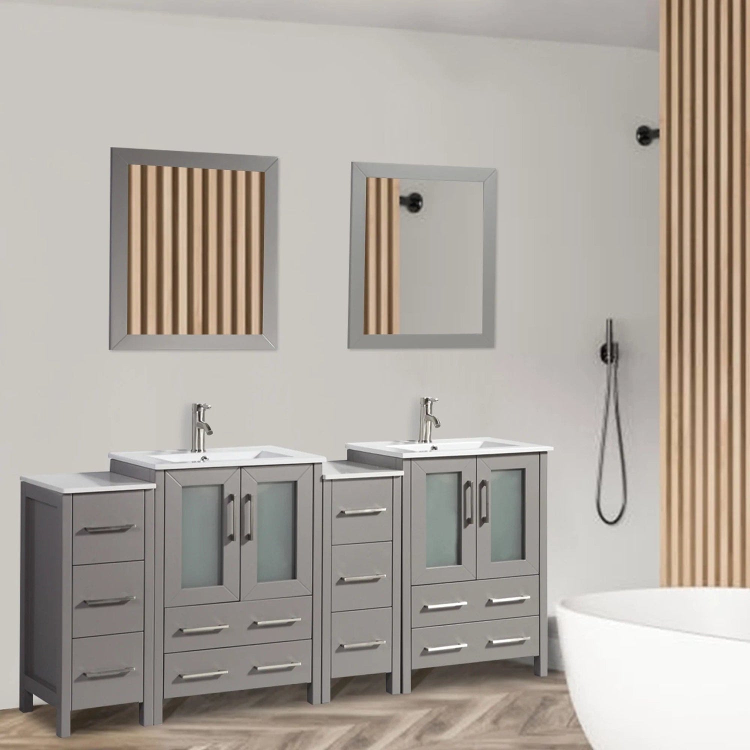 72 in. Double Sink Modern Bathroom Vanity Combo Set in Gray - Decohub Home