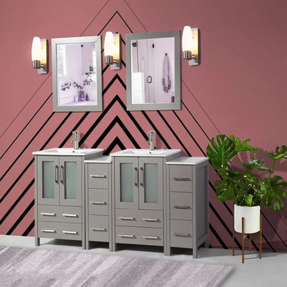 72 in. Double Sink Modern Bathroom Vanity Combo Set in Gray - Decohub Home