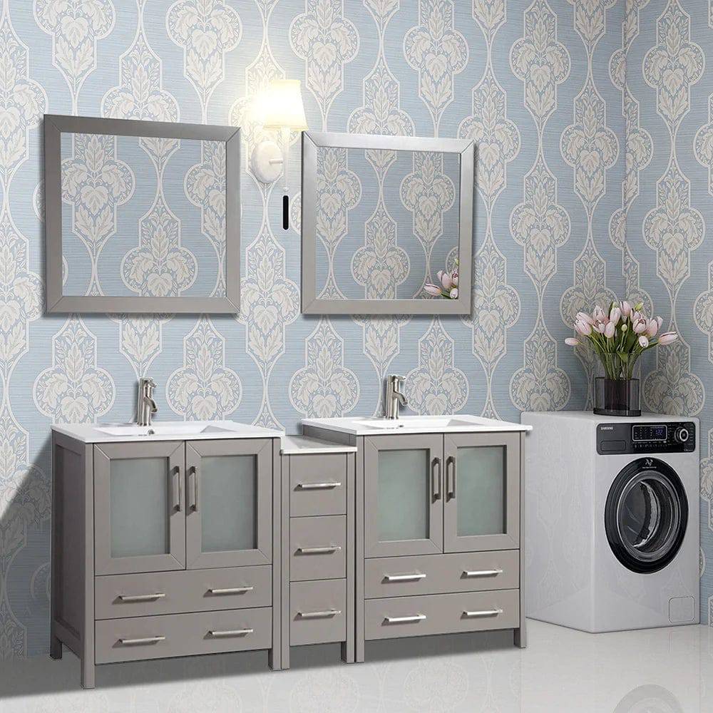 72 in. Double Sink Modern Bathroom Vanity Set in Gray - Decohub Home