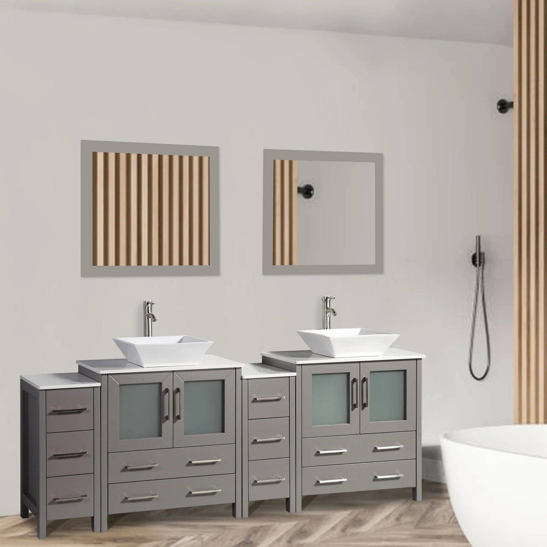 84 in. Double Sink Bathroom Vanity Combo Set in Gray - Decohub Home