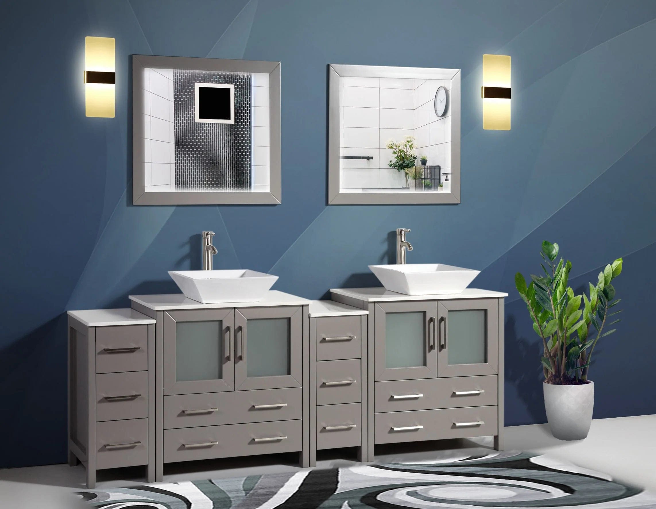 84 in. Double Sink Bathroom Vanity Combo Set in Gray - Decohub Home