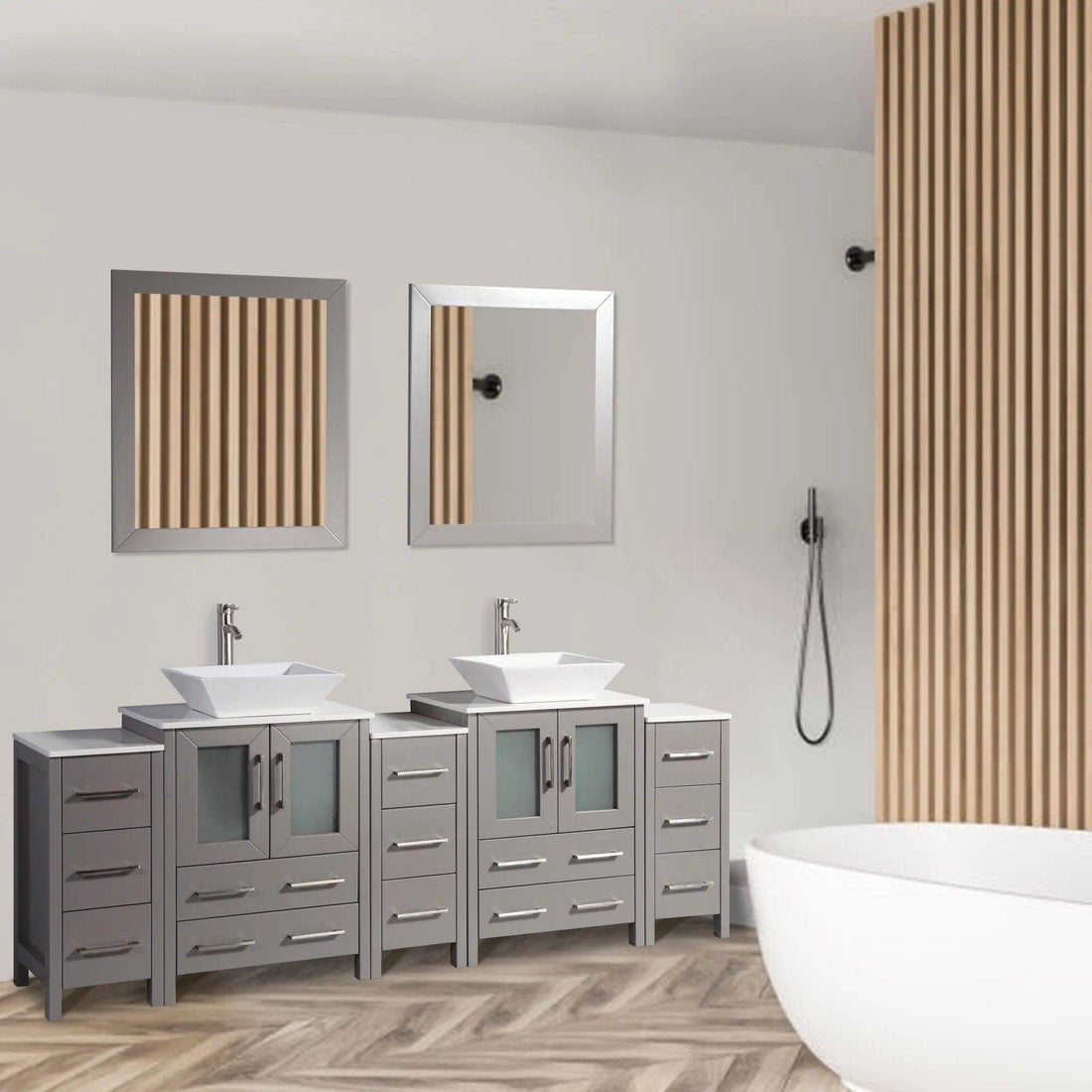 84 in. Double Sink Bathroom Vanity Combo Set in Gray - Decohub Home