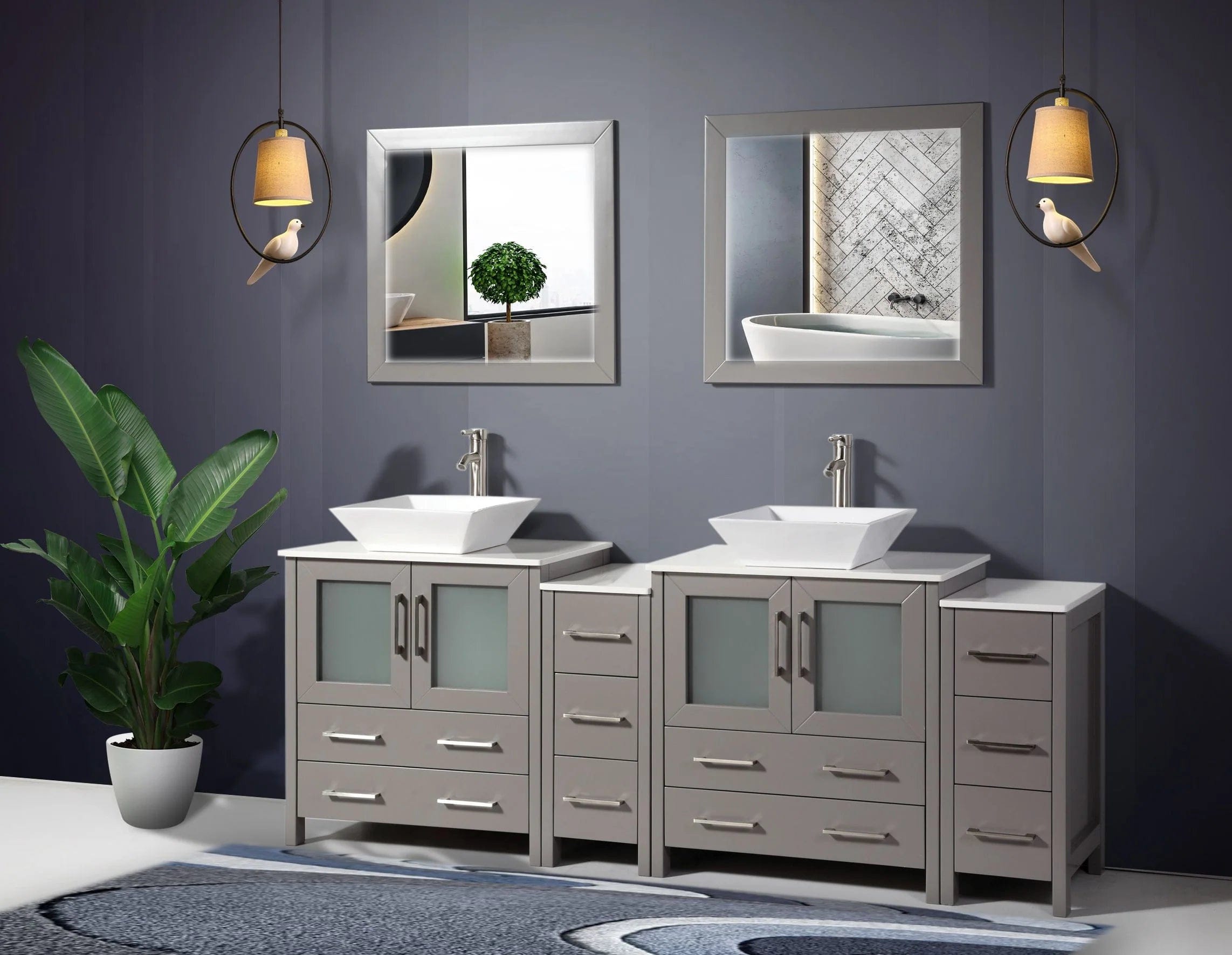 84 in. Double Sink Bathroom Vanity Combo Set in Gray - Decohub Home