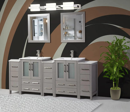 84 in. Double Sink Modern Bathroom Vanity Combo Set in Gray - Decohub Home