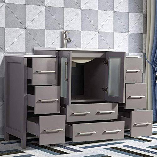 84 in. Double Sink Modern Bathroom Vanity Combo Set in Gray - Decohub Home