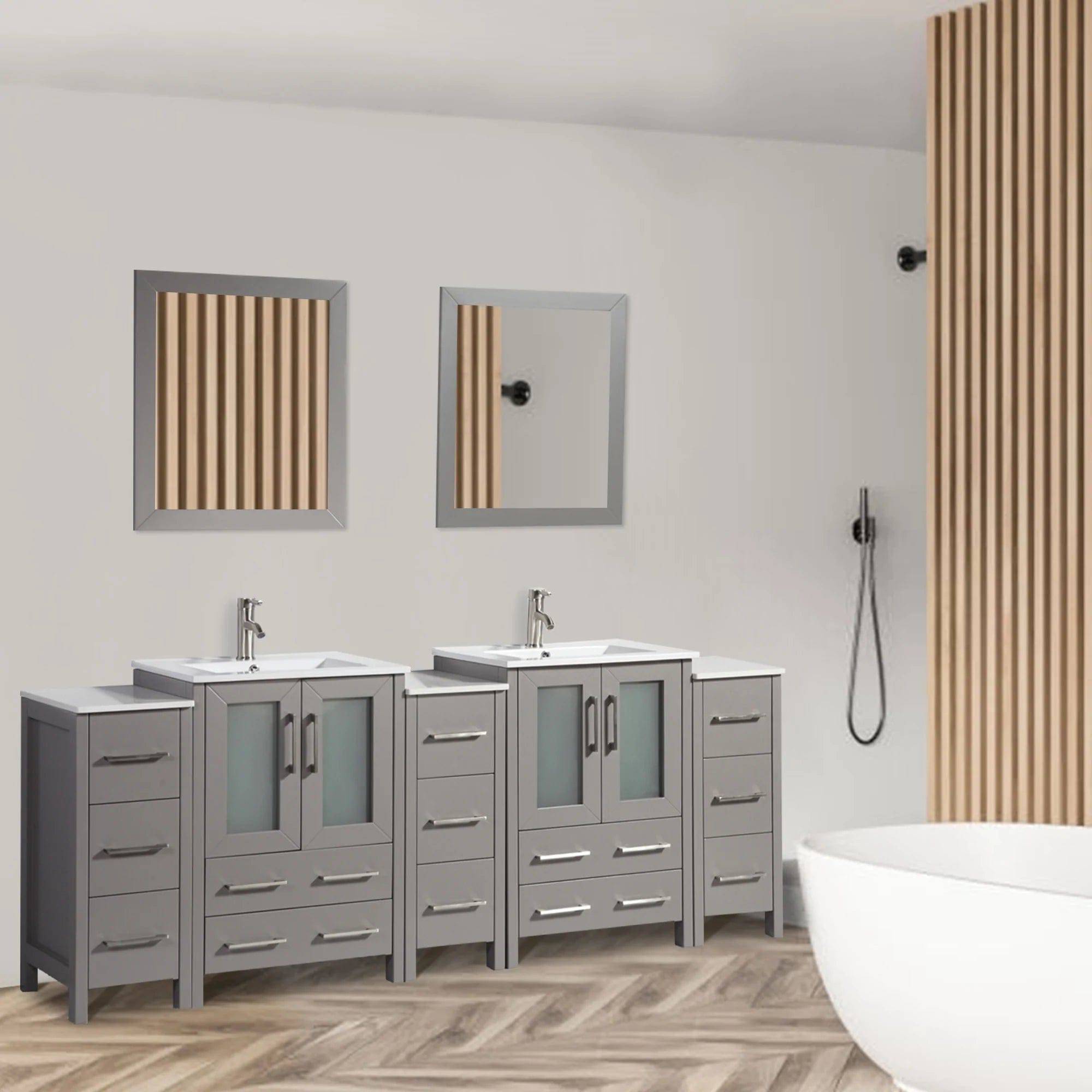 84 in. Double Sink Modern Bathroom Vanity Combo Set in Gray - Decohub Home