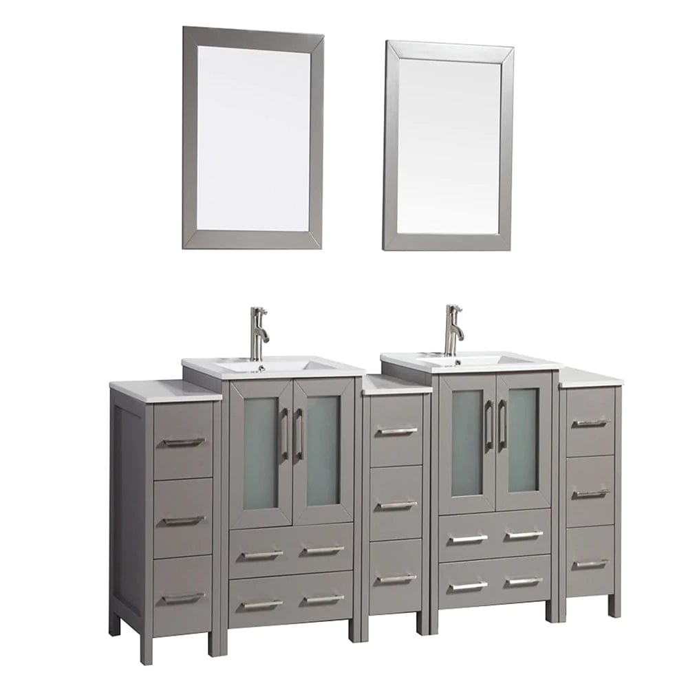 84 in. Double Sink Modern Bathroom Vanity Combo Set in Gray - Decohub Home