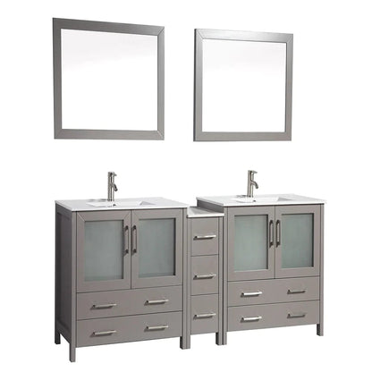 84 in. Double Sink Modern Bathroom Vanity Compact Set in Gray - Decohub Home