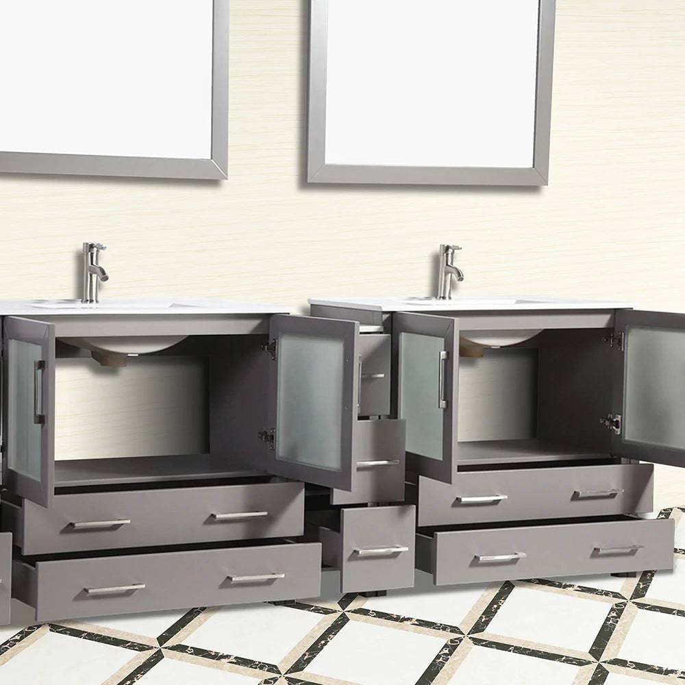 84 in. Double Sink Modern Bathroom Vanity Compact Set in Gray - Decohub Home