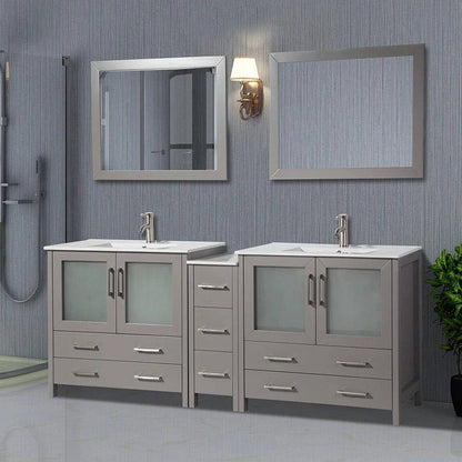 84 in. Double Sink Modern Bathroom Vanity Compact Set in Gray - Decohub Home