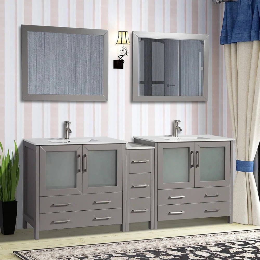 84 in. Double Sink Modern Bathroom Vanity Compact Set in Gray - Decohub Home