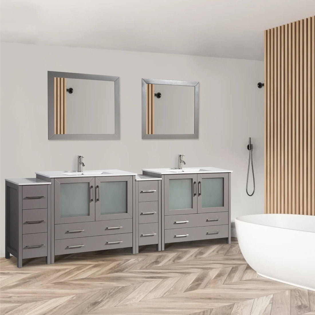 84 in. Double Sink Modern Bathroom Vanity Compact Set in Gray - Decohub Home