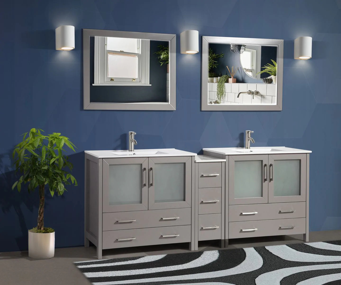 84 in. Double Sink Modern Bathroom Vanity Compact Set in Gray - Decohub Home