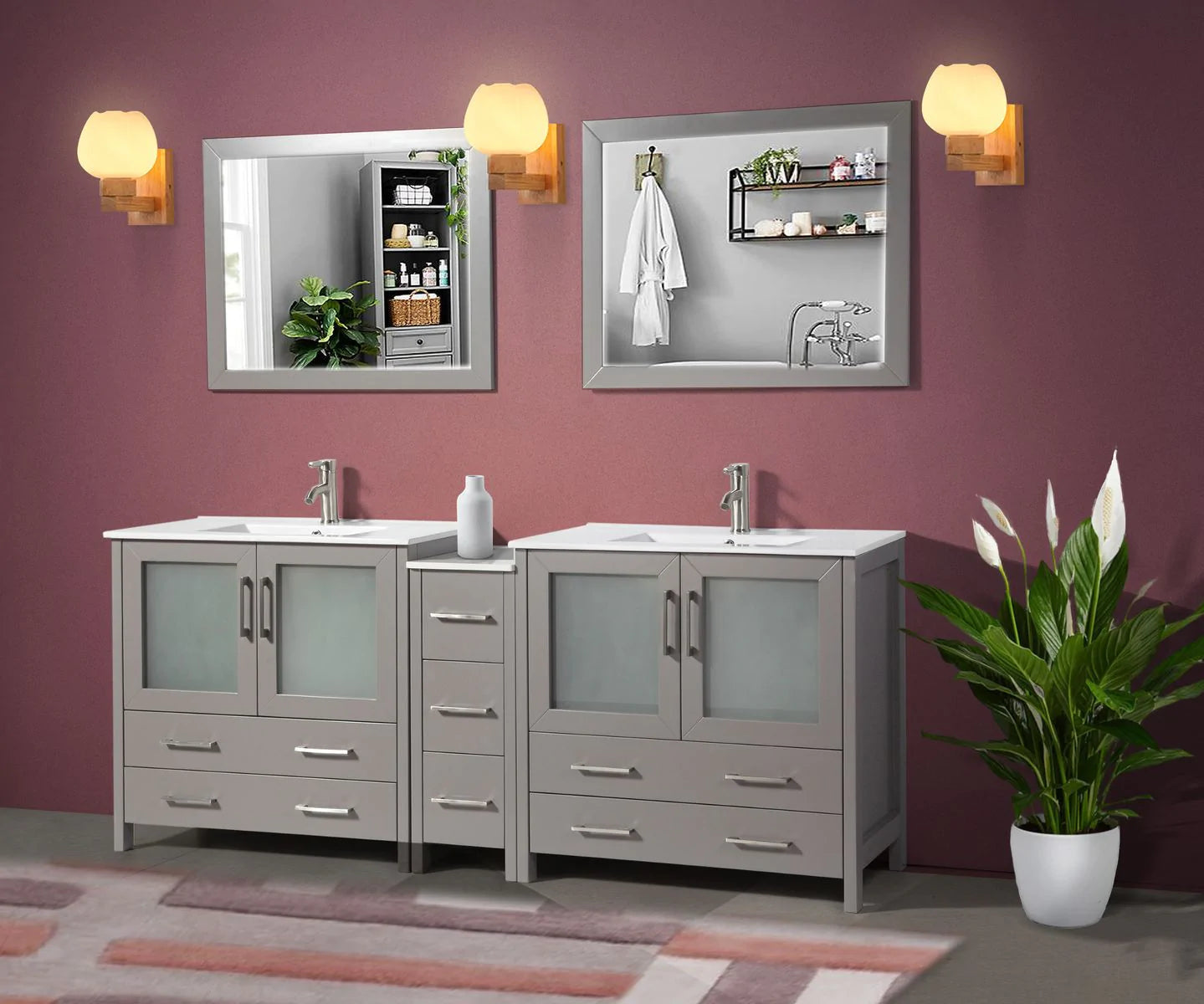 84 in. Double Sink Modern Bathroom Vanity Compact Set in Gray - Decohub Home