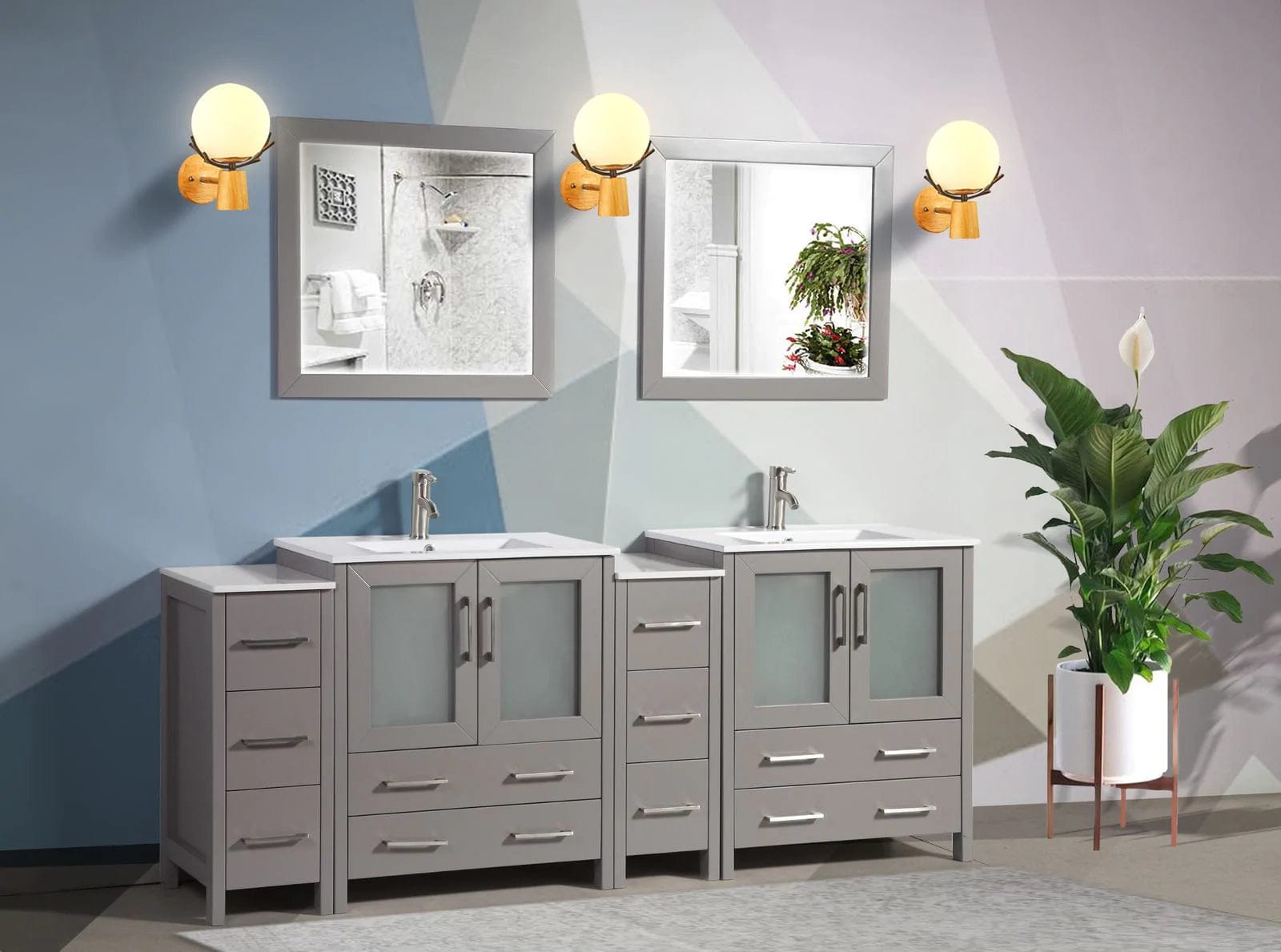 84 in. Double Sink Modern Bathroom Vanity Set in Gray - Decohub Home