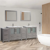84 in. Double Sink Modern Bathroom Vanity Set in Gray - Decohub Home