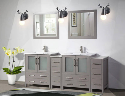 84 in. Double Sink Modern Bathroom Vanity Set in Gray - Decohub Home