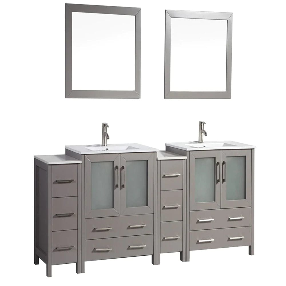 84 in. Double Sink Modern Bathroom Vanity Set in Gray - Decohub Home