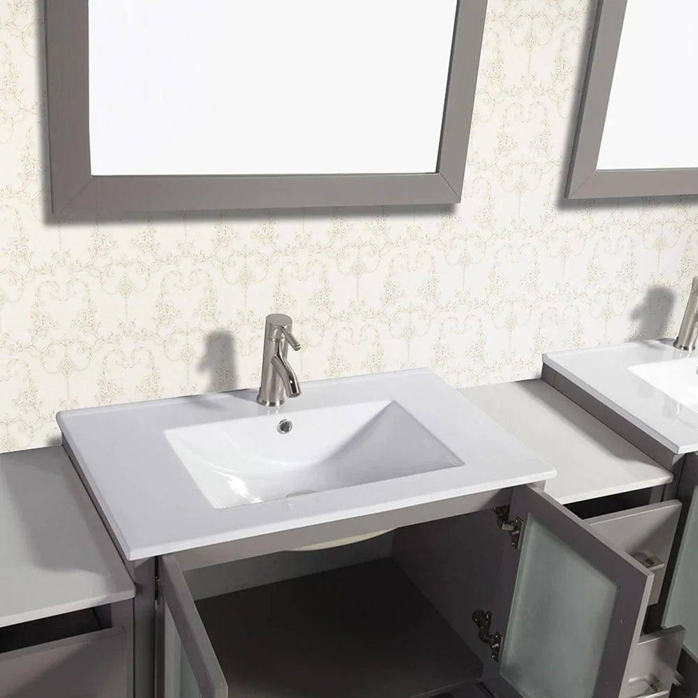 84 in. Double Sink Modern Bathroom Vanity Set in Gray - Decohub Home