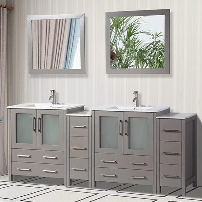84 in. Double Sink Modern Bathroom Vanity Set in Gray - Decohub Home