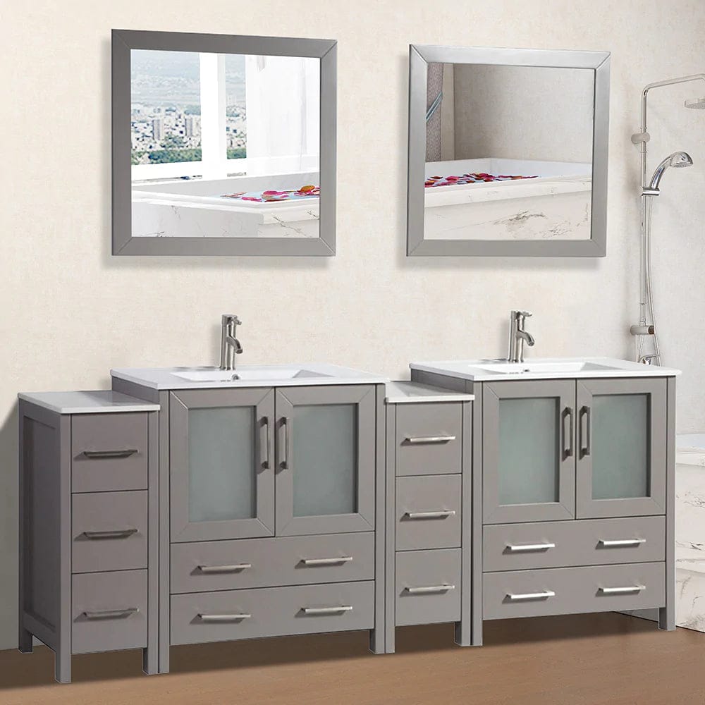 84 in. Double Sink Modern Bathroom Vanity Set in Gray - Decohub Home