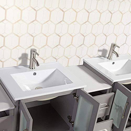 84 in. Double Sink Modern Bathroom Vanity Combo Set in Gray