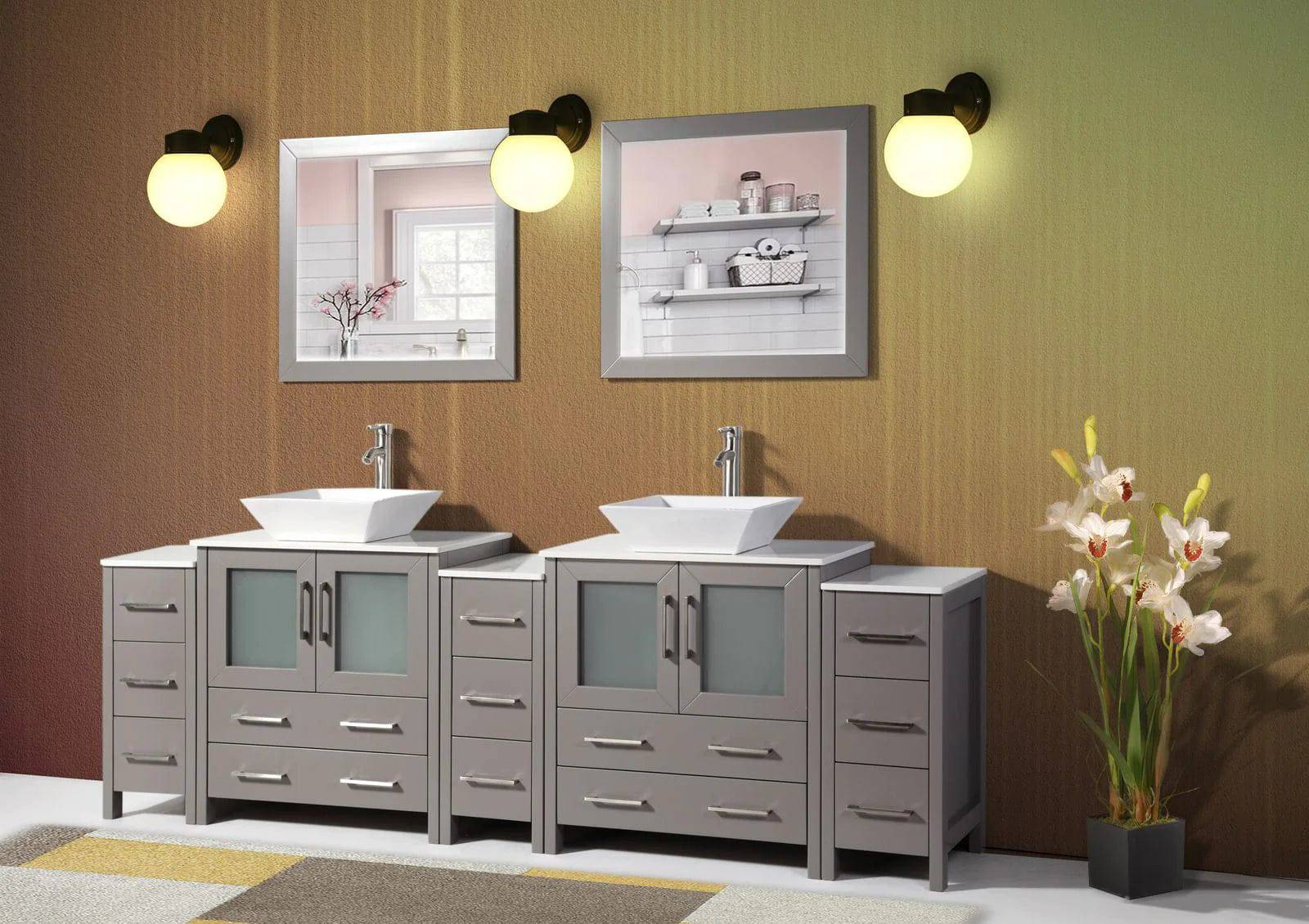 96 in. Double Sink Bathroom Vanity Combo Set in Gray - Decohub Home