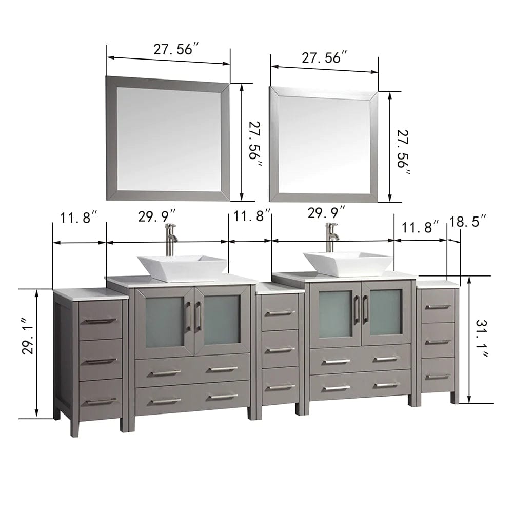 96 in. Double Sink Bathroom Vanity Combo Set in Gray - Decohub Home