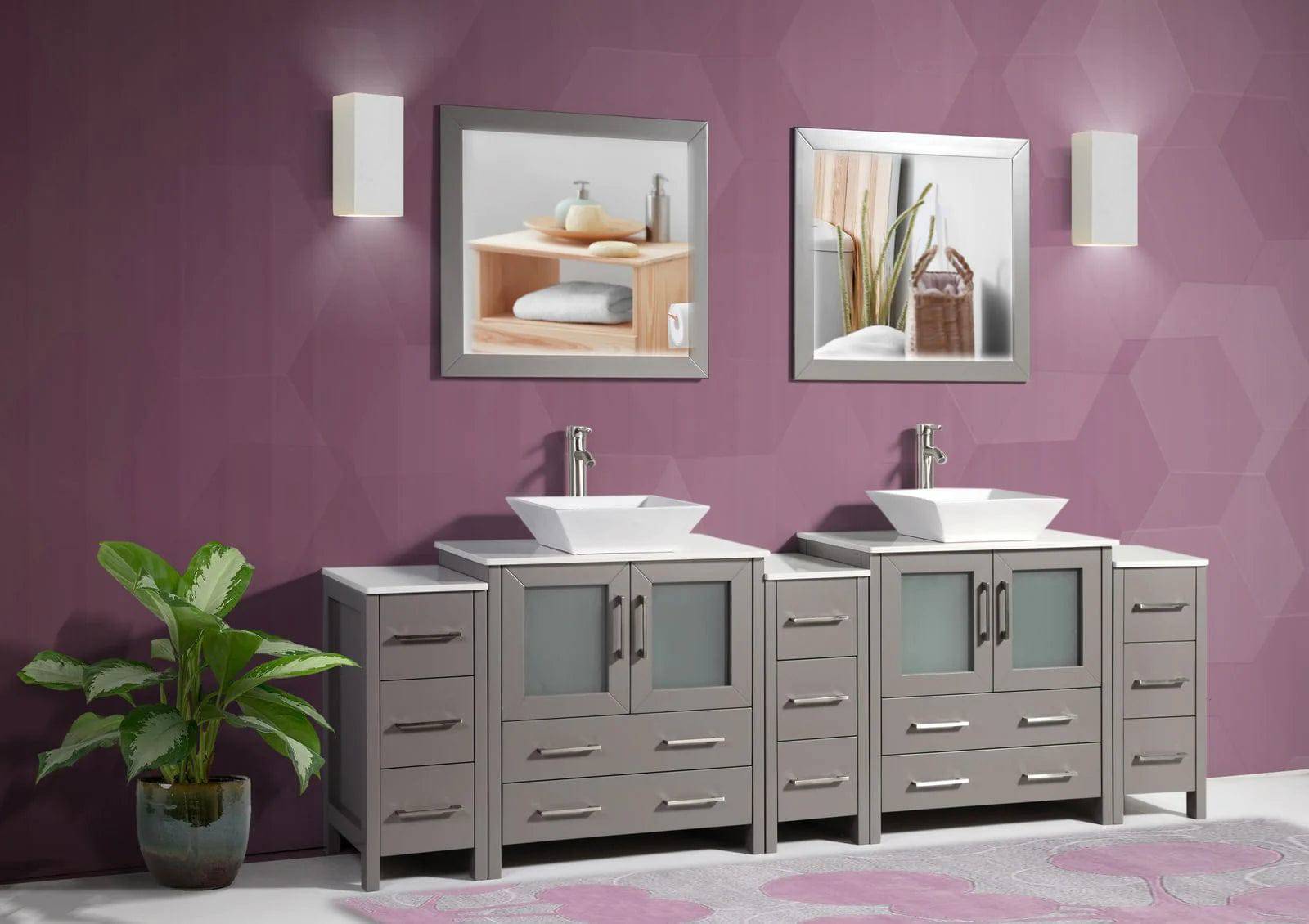 96 in. Double Sink Bathroom Vanity Combo Set in Gray