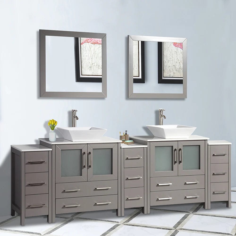 96 in. Double Sink Bathroom Vanity Combo Set in Gray - Decohub Home