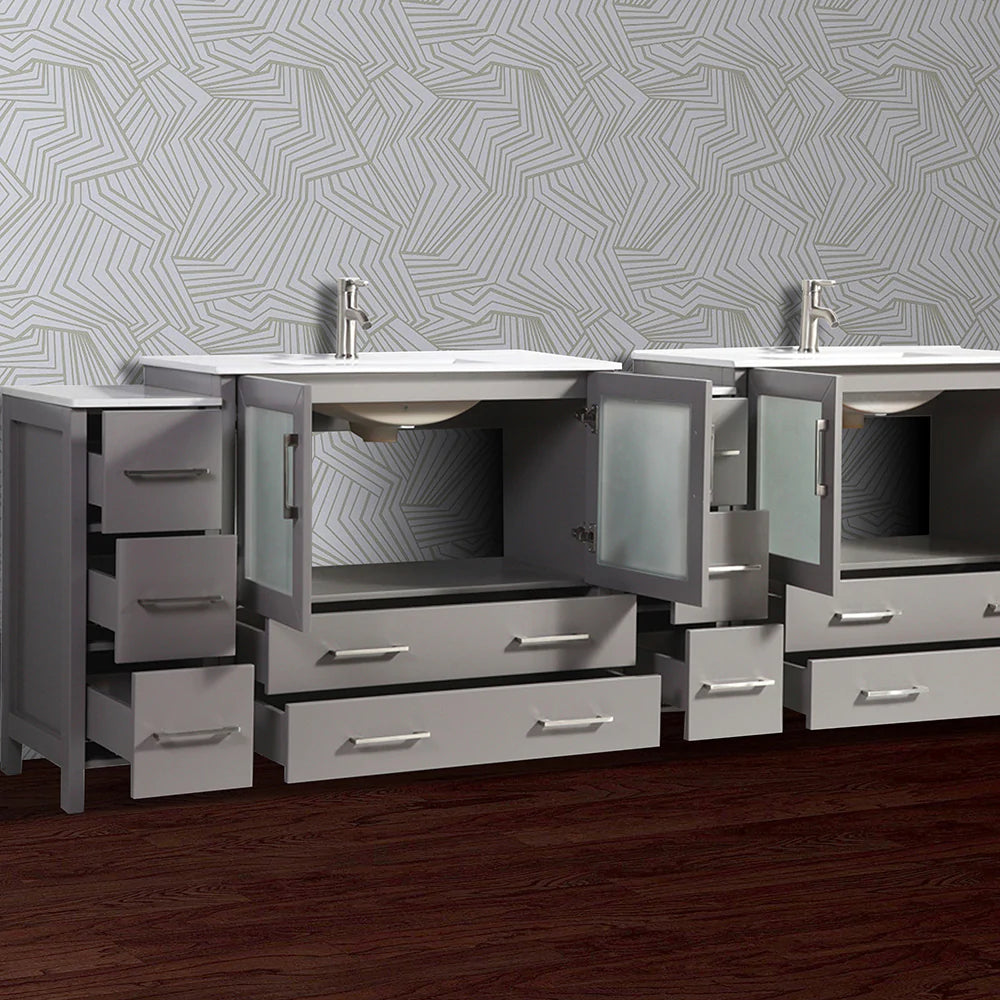 96 in. Double Sink Modern Bathroom Vanity Compact Set in Gray - Decohub Home