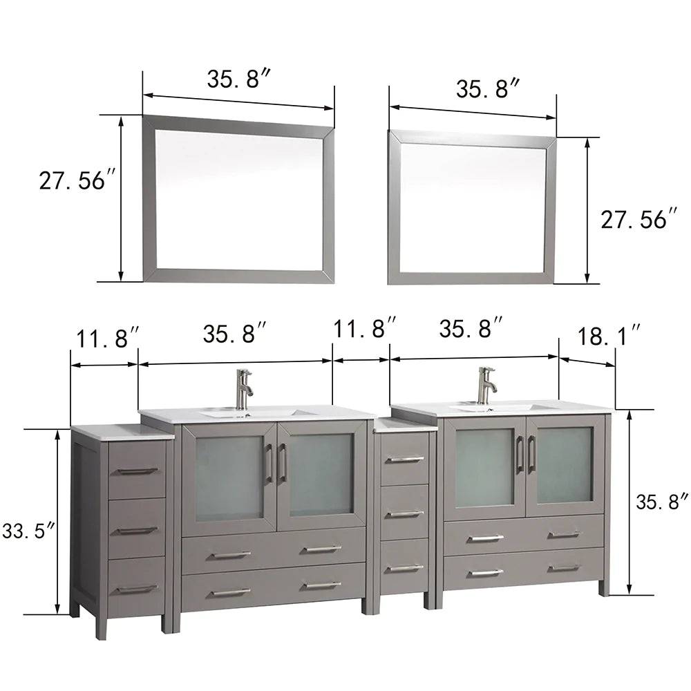 96 in. Double Sink Modern Bathroom Vanity Compact Set in Gray - Decohub Home