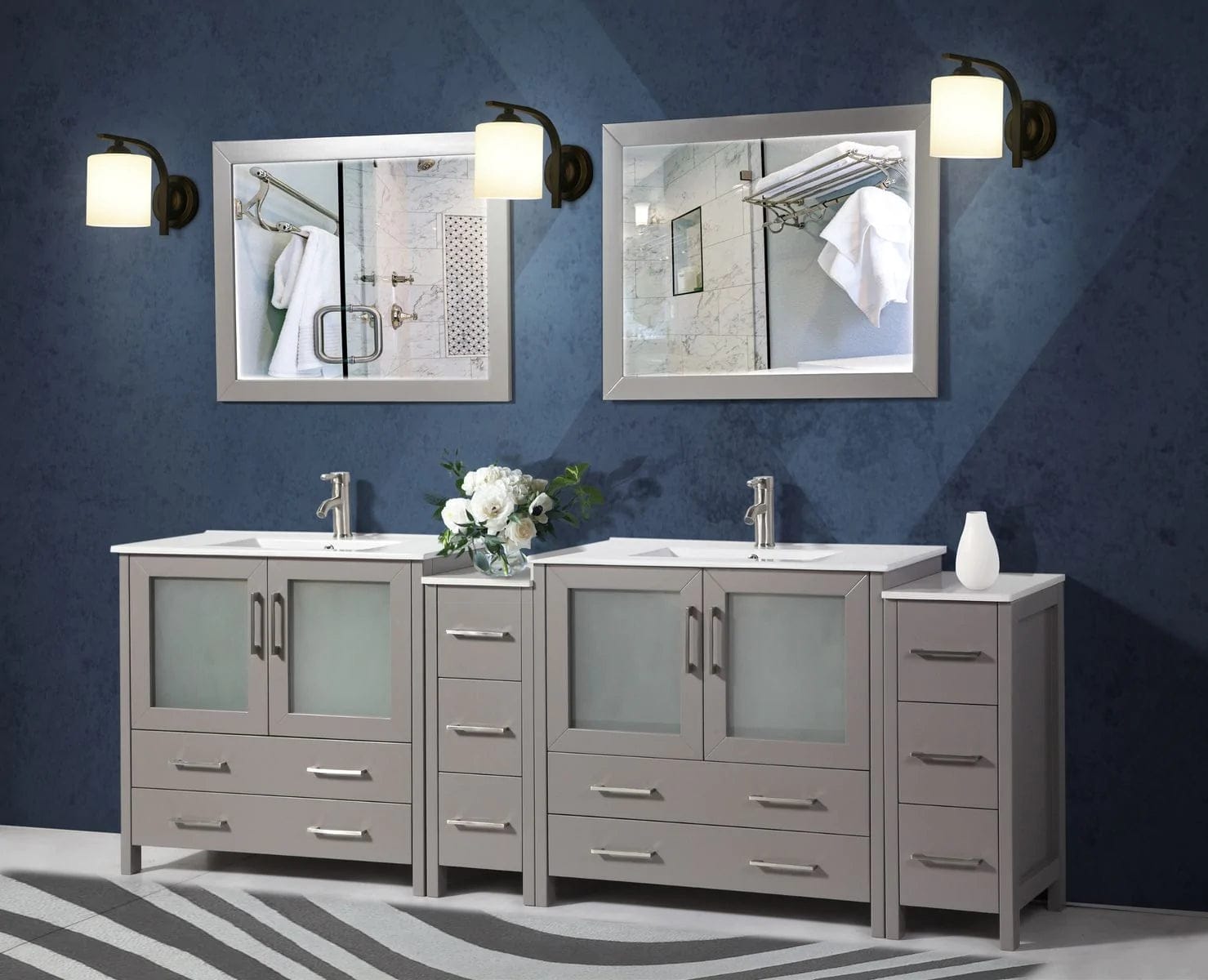 96 in. Double Sink Modern Bathroom Vanity Compact Set in Gray - Decohub Home