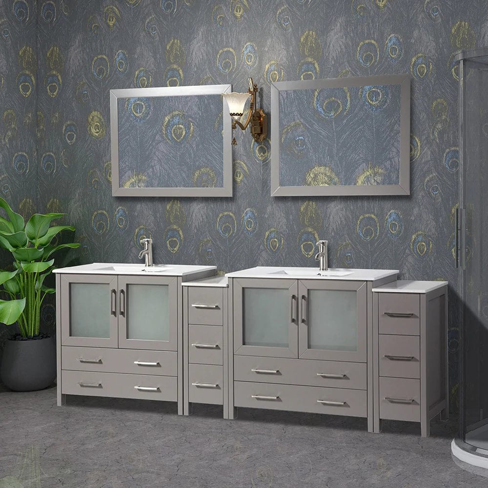 96 in. Double Sink Modern Bathroom Vanity Compact Set in Gray - Decohub Home