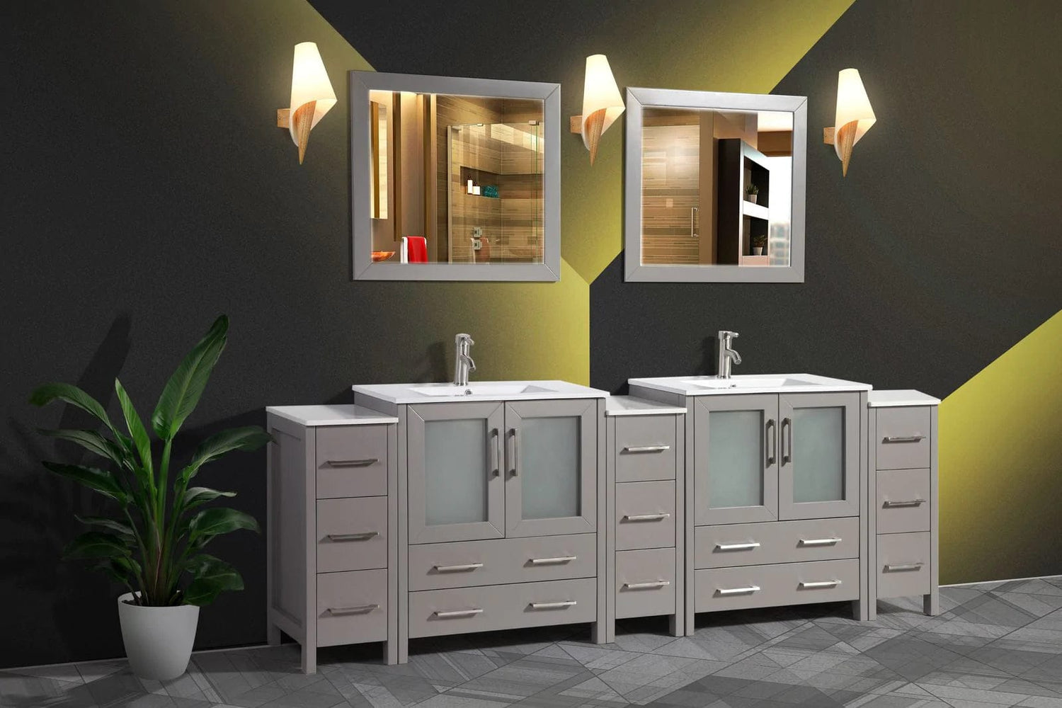 96 in. Double Sink Modern Bathroom Vanity Set in Gray - Decohub Home