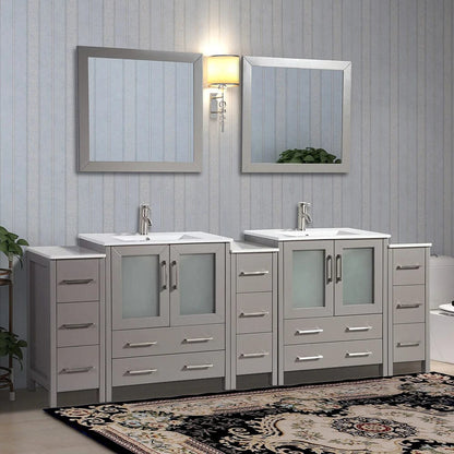 96 in. Double Sink Modern Bathroom Vanity Set in Gray - Decohub Home