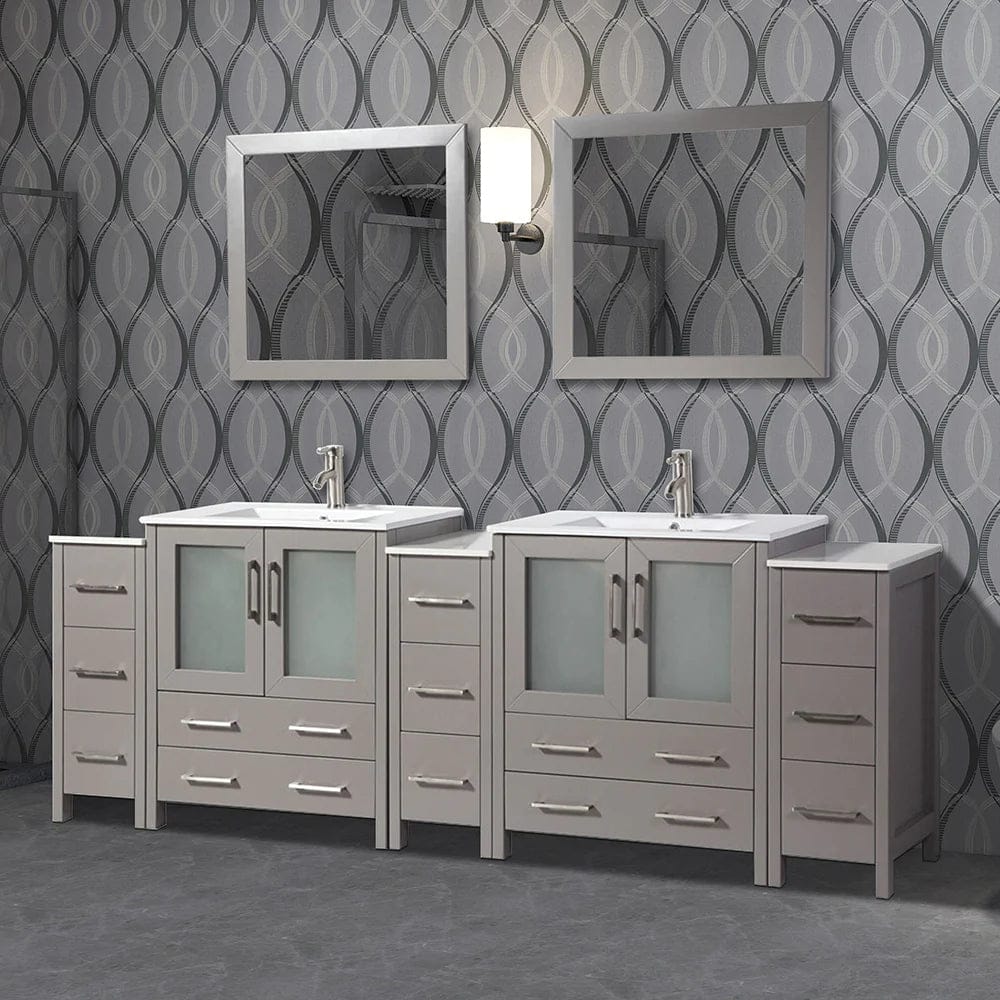 96 in. Double Sink Modern Bathroom Vanity Set in Gray - Decohub Home