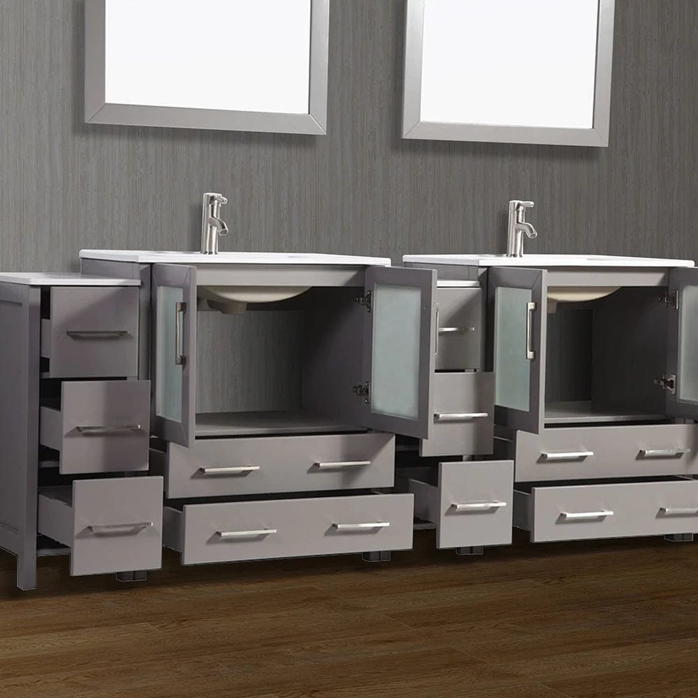 96 in. Double Sink Modern Bathroom Vanity Set in Gray - Decohub Home