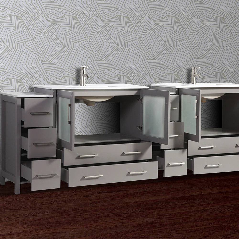 96 in. Double Sink Modern Bathroom Vanity Compact Set in Gray