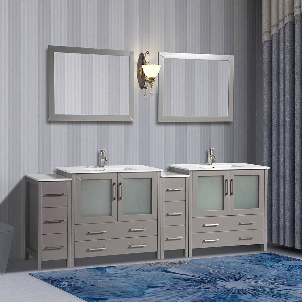 96 in. Double Sink Modern Bathroom Vanity Compact Set in Gray