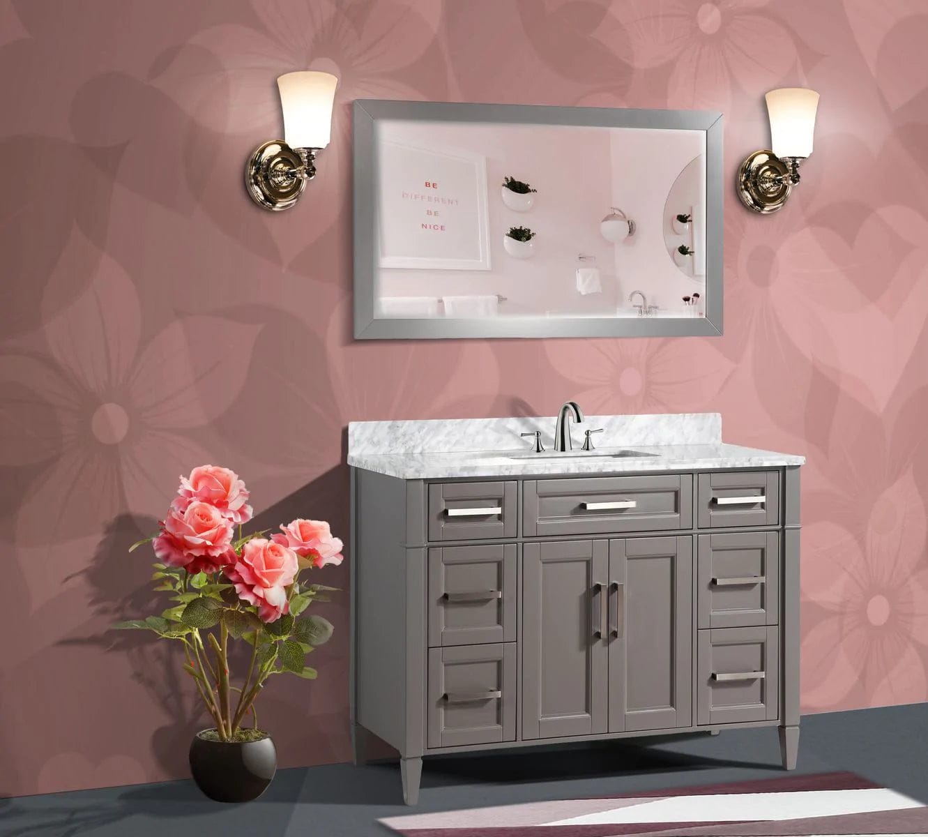 48 in. Single Sink Bathroom Vanity Set in Gray,Carrara Marble Stone Top - Decohub Home